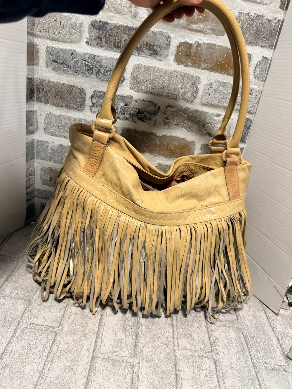 Katherine Kwei Fringed Leather Shoulder Bag in Tan - Boho Chic Carryall